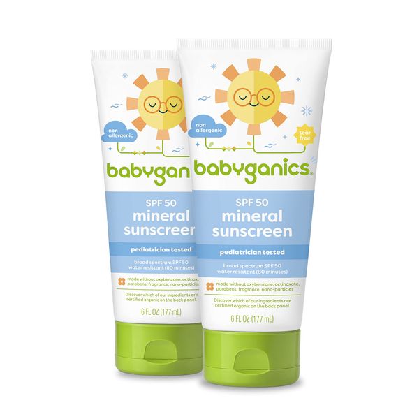 Babyganics SPF 50 Baby Sunscreen Lotion UVA UVB Protection | Water Resistant |Non Allergenic, 6 Fl Oz (Pack of 2)