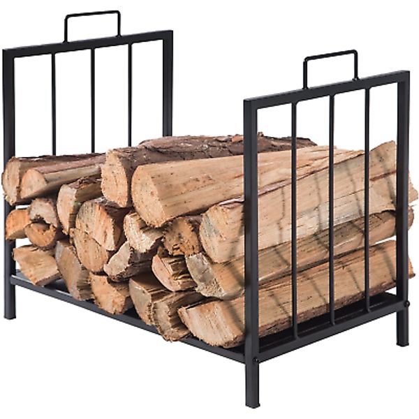 Compact Firewood Rack, Black Metal Fireplace Wood Log Holder Organizer