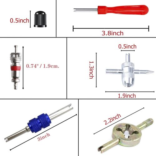 QISF Car Tyre Valve Removal Tool Set | Tyre Valve Repair Kit | Dual & Single Head Valve Core Remover | 4-Way Valve Tool | 10 Pcs Tire Valve Caps | 20Pcs Valve Cores | Fit for Car Bicycle Auto