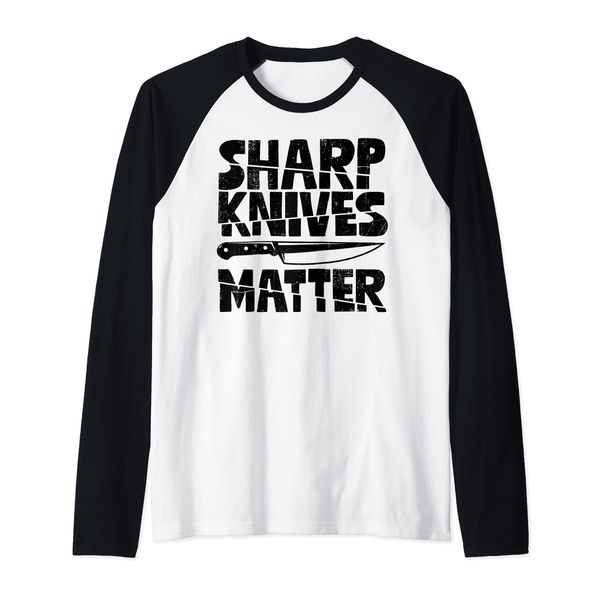 Chef Sharp Knives Matter Funny Cook Cooking Culinary Vintage Raglan Baseball Tee