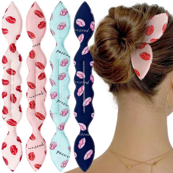 4 Pcs Deft Hair Bun Maker French Twist Donut Hair Bun Rabbit Ear Bun Twister Lip Flexible Donut Quick Hair Styling Accessories for Women Girls