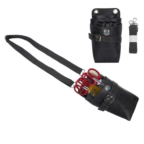 Hair Scissors Organizer Belt, Multi-Functional Portable Scissors Waist Bag Makeup Brush Waist Bag Hairdressing Tool Organizer Bag (Black)