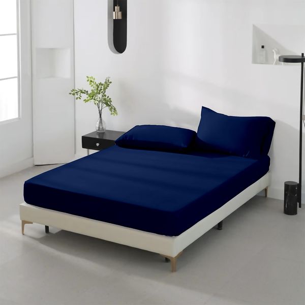 Ray Bedding & Linen Fitted Sheet Set 400 Thread Count 100% Egyptian Cotton 3-pc 25cm Deep Double Fitted Sheet Bedding Set with Pillow Cases 2 Pack, Soft & Breathable Bed Sheet Set