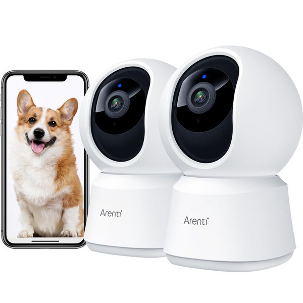 ARENTI 5g Security Camera Indoor, 4MP WiFi Cameras for Home Security, Wired Pet Dog Camera with Phone App 2.4/5Ghz PTZ Baby Monitor, Motion Detection, Auto-Tracking, 2-Way Talk, Night Vision, 2PC