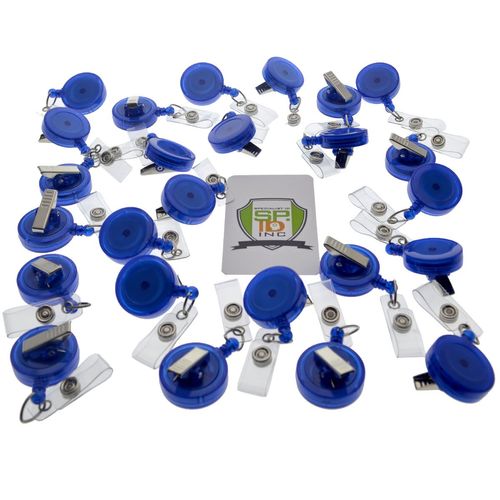 25 Pack - Translucent Retractable ID Badge Reels with Alligator Swivel Clip by Specialist ID (Royal Blue)