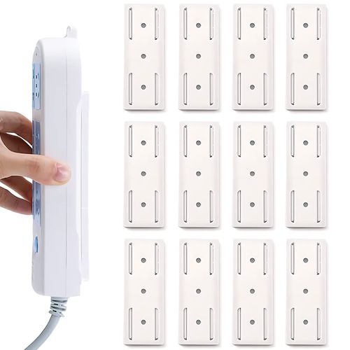 Pack of 12 Self-Adhesive Punch-free Socket Holder, Power Strip Holder, Socket Fixer, Wall Mount Stand for Socket, Router, Kitchen, Organising (White)