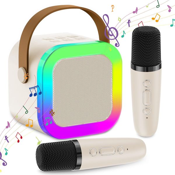 Karaoke Machine for Kids, Portable Bluetooth Speaker with Wireless Microphone, Clear & Loud Sound, Kids Toys Gifts for Girls 4, 5, 6, 7, 8, 9, 10 +Year Old (White 2 Mic)