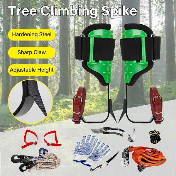 Tree Climbing Spike Set Pole Climbing Spurs Steel Adjustable Height w/2 Gears
