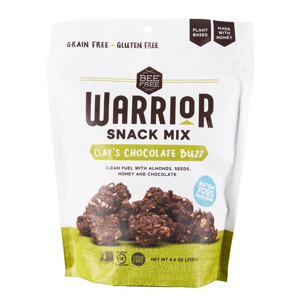 BeeFree Warrior Mix Gluten Free Granola - Chunky Granola Bites | Paleo Granola, Low Carb, Grain Free, Preservative Free, Oat Free | Low Calorie Snacks | Clay’s Chocolate Buzz, 9 Oz Bag