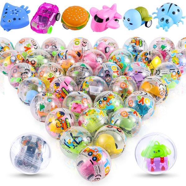 Joottuan 50 Pack Gumball Capsules Round Toy Contain Filled Toys Pull Back Cars for Claw Machine Gumball Capsules 2 Inches for Kindergarten Gift Christmas Easter Basket Stuffers Cute Egg