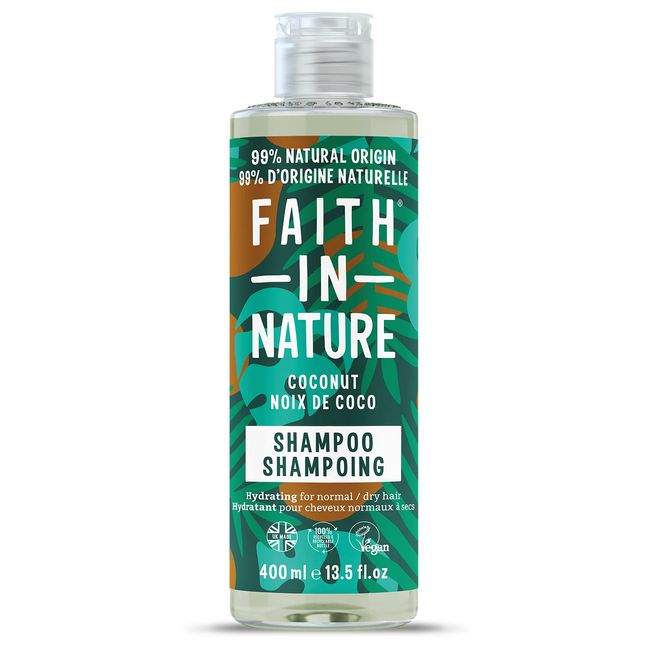 Faith In Nature Natürliches Kokosnuss-Shampoo, Feuchtigkeitsspendend, Vegan und Frei von Tierversuchen, Ohne SLS Oder Parabene, Für Normales bis Trockenes Haar, 400ml