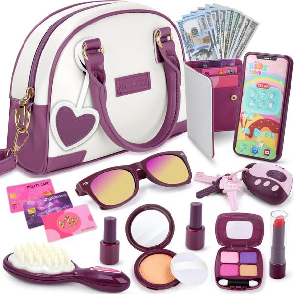 INNOCHEER Little Girls Purse, Kids Toy Purse with Pretend Makeup, Play Purse for Little Girls, Pretend Play Toddler Purse, Birthday Christmas Princess Gifts Toys for Girls 2 3 4 5 6 7 8 Year Old