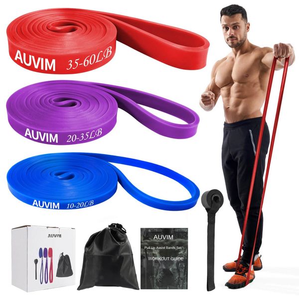 AUVIM Resistance Bands Sets Pull Up Bands 3 Different Levels Fitness Band for Strength Training, Stretch Mobility,Calisthenics, CrossFit,Pilates Yoga Include Door Anchor Storage Bag and Workout Guide