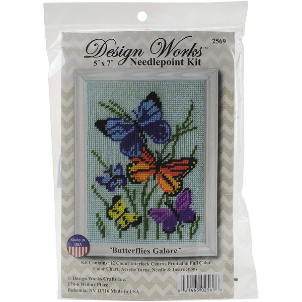 Design Works Crafts 2569 Needlepoint Kit, Butterflies Galore, 5" X 7" Needlepoint Kit Butterflies Galore