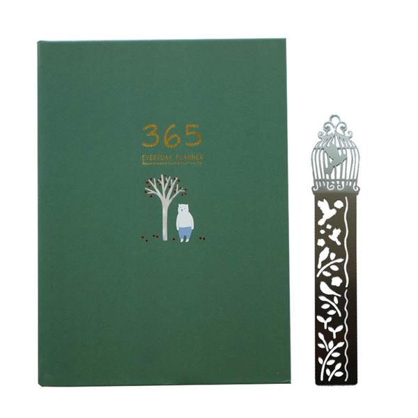 365 Days Diary, Cute Notebook, Schedule, Schedule, Work, Study, Annual Plan, Monthly Plan, Daily Plan, Non-Date, Notepad with Metal Ruler/Bookmark (Green)