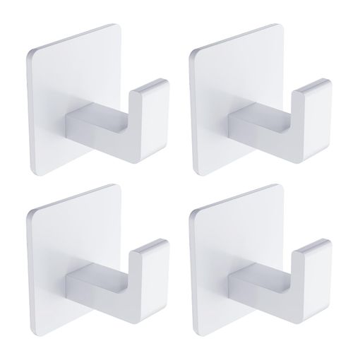Fadroky Adhesive Hooks for Hanging, 12lbs No Drills Heavy Duty Wall Towel Hooks, White 4Pcs Shower Hooks for Inside Shower, Bathroom Towel Holder Accessories, for Hanging Hat, Towel, Robe
