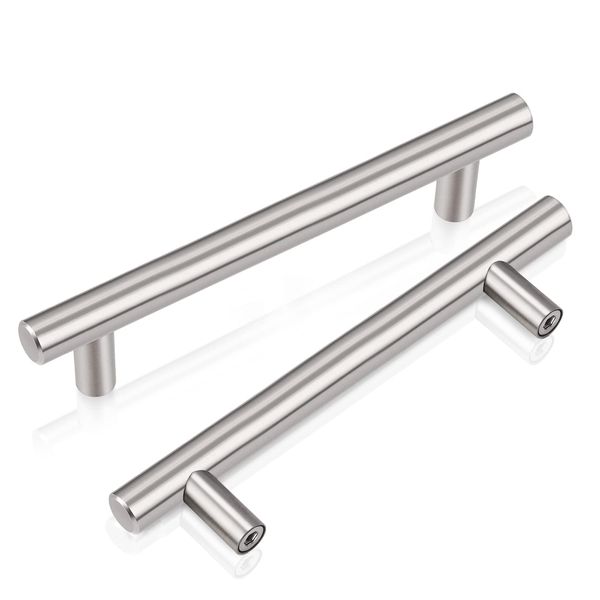 PinLin 5 Pack Kitchen Door Handles 96mm Hole Centre Brushed Nickel Cabinet Handles Stainless Steel Cupboard T Bar Handle (Screws Included)