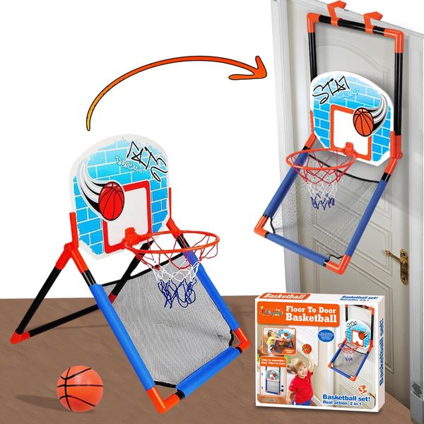 xwin sportseries 2 in 1 Floor and Over the Door Basketball Play Set for Kids, Basketball Stand Basketball Hoop with 3 Balls for Boys and Girls, Net and Pump, Outdoor and Indoor Sport