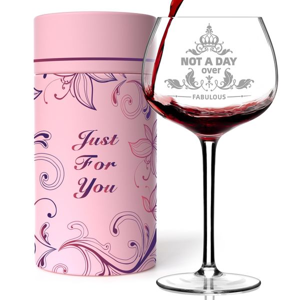 Gifts For Women,Not a Day Over Fabulous Personalized Wine Glasses Birthday Gifts Wine Glass Christmas Gifts For Women, Unique Gift Ideas for Her Mom Friends Female Her Wife Girlfriend Coworkers