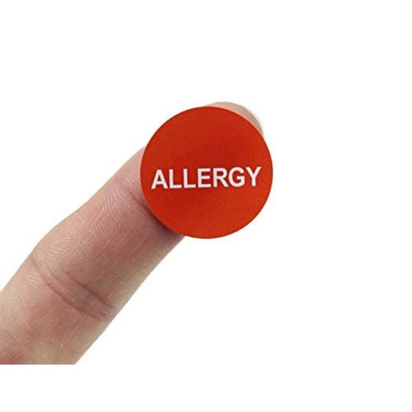 Red & White Allergy Labels. 25mm Diameter Circles