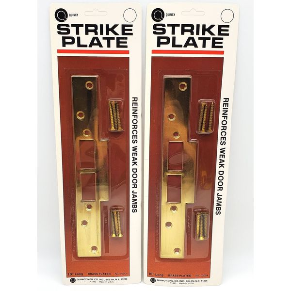 Reinforced Door Strike Plate Brass Plated 10x1.75in No 02004 Lot of 2 USA Made