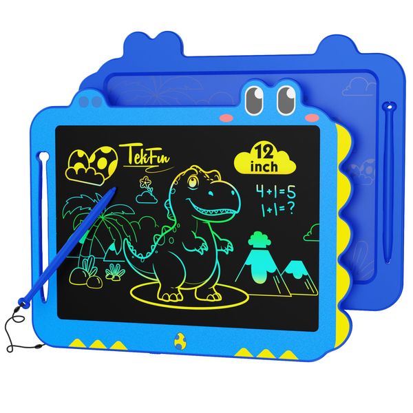 TEKFUN LCD Writing Tablet for Kids, 12 Inch Doodle Board for Toddlers, Colorful Drawing Tablet, Reusable Electronic Pads Educational and Learning Toys Gifts for 3-13 Year Old Boy and Girl (Blue)