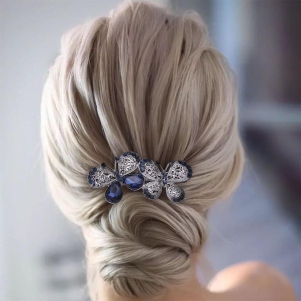 Wendalern Hochzeit Kristall Schmetterling Haarspange Strass Schmetterling Haarspange Anti-Rutsch Duckbill Clip Kopfbedeckung Elegant Doppel Schmetterling Haarnadel Braut Haar-Accessoire Für Frauen