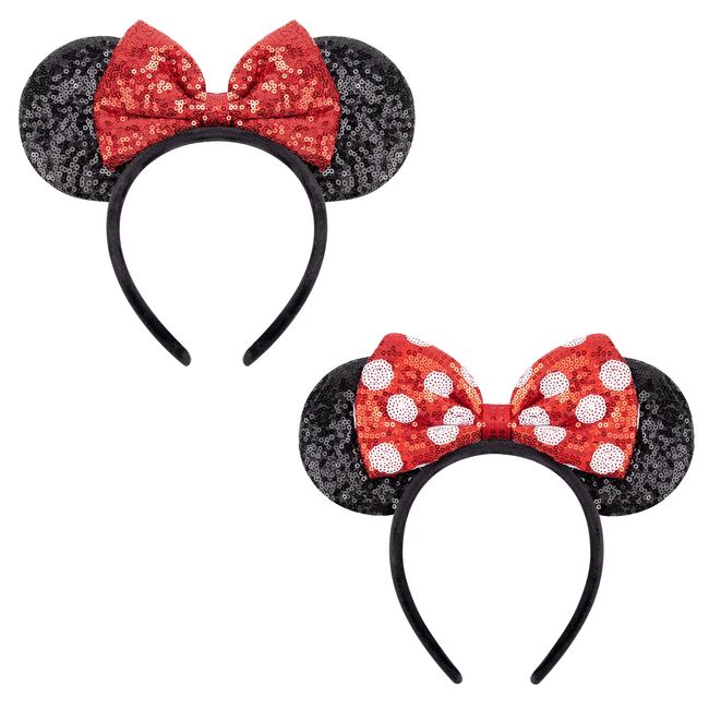 DRESHOW 2 Pack Mouse Ears Bow Headbands Glitter Party Decoration Cosplay Costume for Women