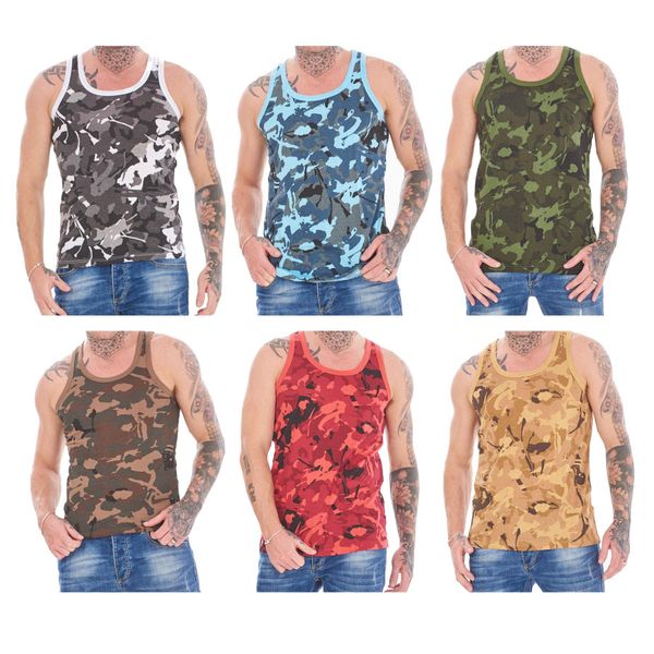 KM201-S-1-6 Pack Mens Camo Vests - Small