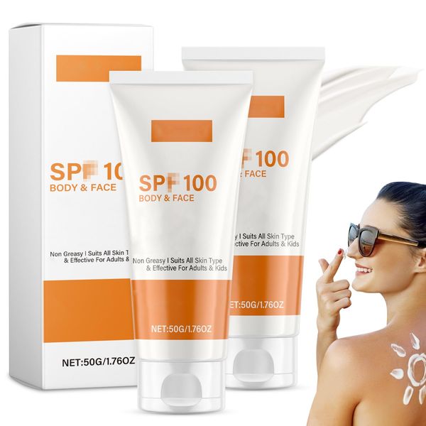 TECHEEL 2 Stück Sonnencreme LSF100 Sonnenschutz Creme LSF100 Sunscreen Lotion Gesicht Sun Creme Sonnenmilch Sunblocker Gesicht Sonnenschutzcreme für Gesicht und Körper, Nicht-fettend.