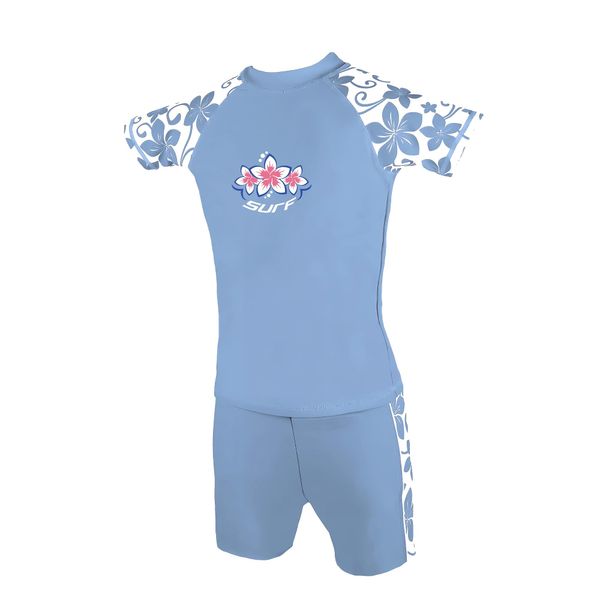 Kidz Swimmers Girls UV Sun Protection Rash Vest and Swim Shorts UPF 50+ Placid Blue (9-10 Years)