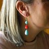 Red Bamboo Coral and Turquoise Paste Dangling Earrings, Golden Silver Hook