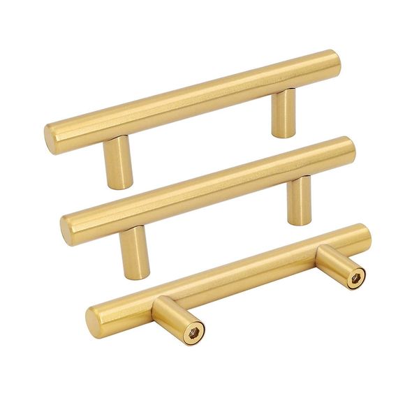 goldenwarm 10 Pack Gold Cabinet Handles Brushed Brass Drawer Pulls Gold Cabinet Pulls 3 inch - LS201GD76 Kitchen Cabinet Door Handles and Knobs Bathroom Bedroom Furniture Handles Stainless Steel