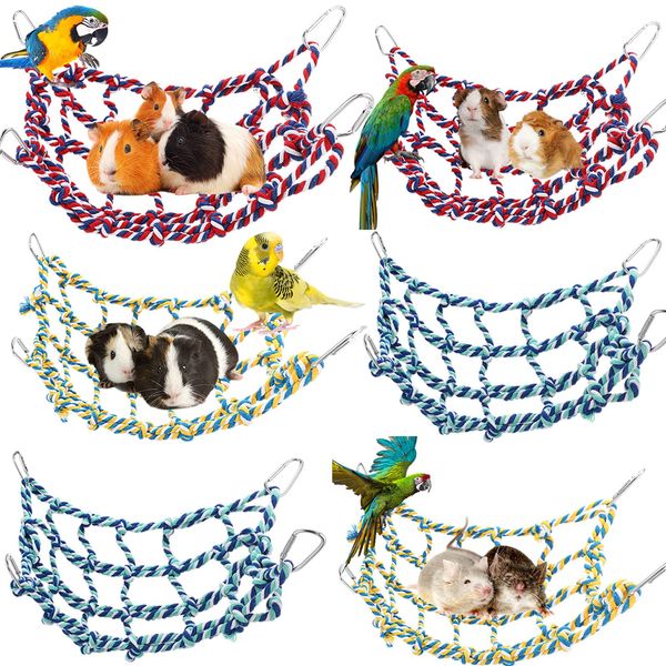 Berlune 6 Pcs Rat Ropes for Cage Rat Cage Accessories Climbing 12.6 x 9.84 Inch Bird Rope Rat Toys for Pet Hammock Hamster Cotton Rope Bridge Bird Ladder for Small Animal Habitat Rat Play