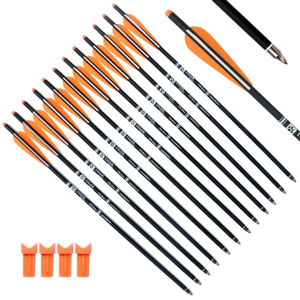 Tiger Archery 20inch Hunting Archery Carbon Arrow Crossbow Bolts with 4" vanes Feather and Replaced Arrowhead/Tip(Pack of 12) … (Orange)