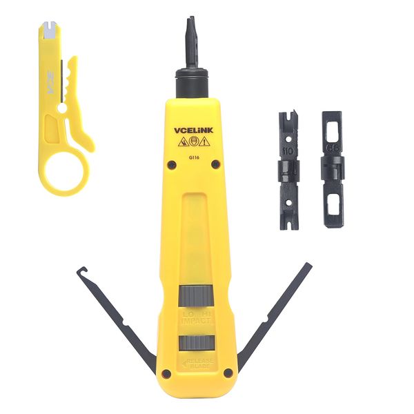 VCELINK Punch Down Impact Tool with 110 and 66 Blades, Network Wire Punch Down Impact Tool Kit, Keystone Impact Terminal Insertion Tools, Network Cable CAT6/CAT5/CAT3 Stripper