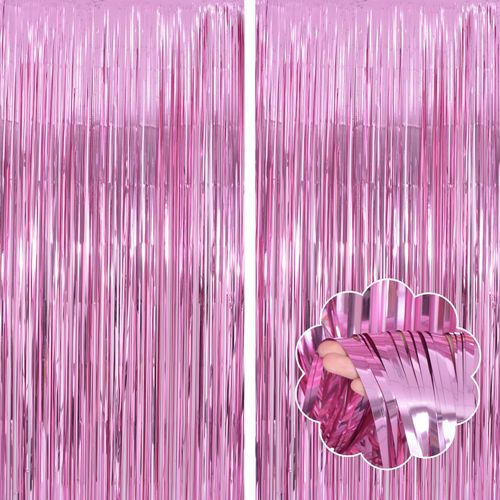 YUKL Pink Curtains Fringe Backdrop Pink Streamers Party Decorations 2Pack 3.3 * 8.2FT Pink Birthday Decorations Tinsel Backdrop Curtains Party Decorations for Princess Girls Party Decorations