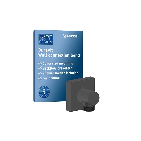 Duravit Universal Wall Outlet, Square Wall Connection Elbow, Wall Connection, Black Matt
