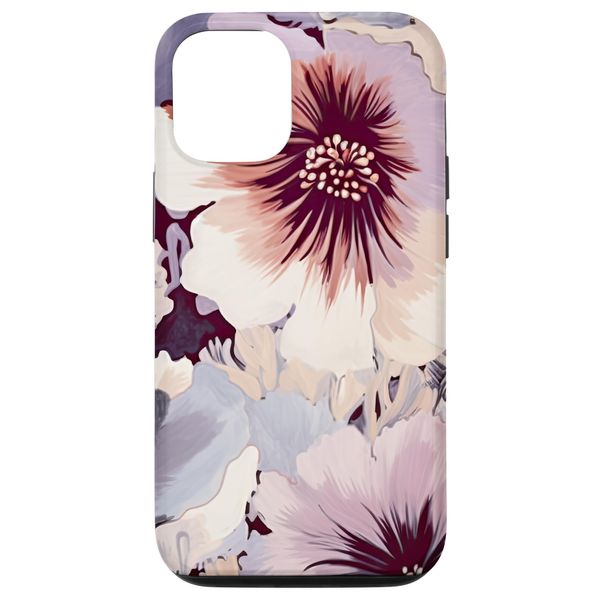 iPhone 13 Abstract White Flowers Purple Floral Pattern Case