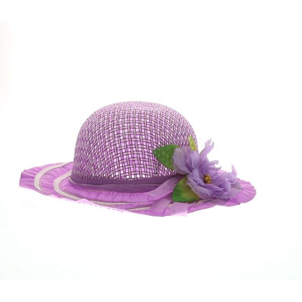 Mozlly Tea Party Hats for Girls and Boys - Cute Kids Straw Sun Hat Tea Party Outfit, Costume, Cosplay, Pretend Play, Dress Up Tea Party Hats for Little Girls and Boys - One Size, 7.75 Inches - Purple