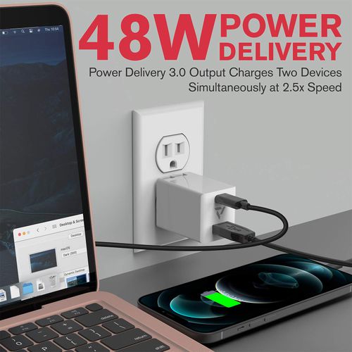 Vena 48W 2-Port USB C + USB-A Wall Charger, (GaN Tech) PD 3.0 Fast Charging Foldable Travel Charger Compatible with MacBook Air, USB C Laptops, iPad Pro, iPhone, Galaxy, Google Pixel