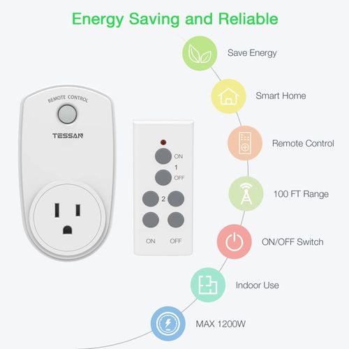 Remote Control Outlet 2 Pack, Wireless Electrical Outlet Plug Switch for Lights, Lamps, Fans, 100ft RF Range, 1200W (1 Remote + 2 Outlet)