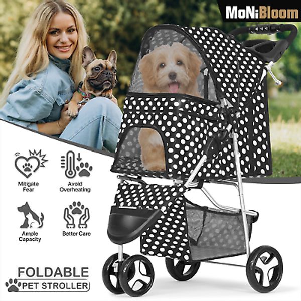 Pet Dog Stroller 3 Wheels Travel Cage Carrier w/Foldable Jogging Cart+Cup Holder