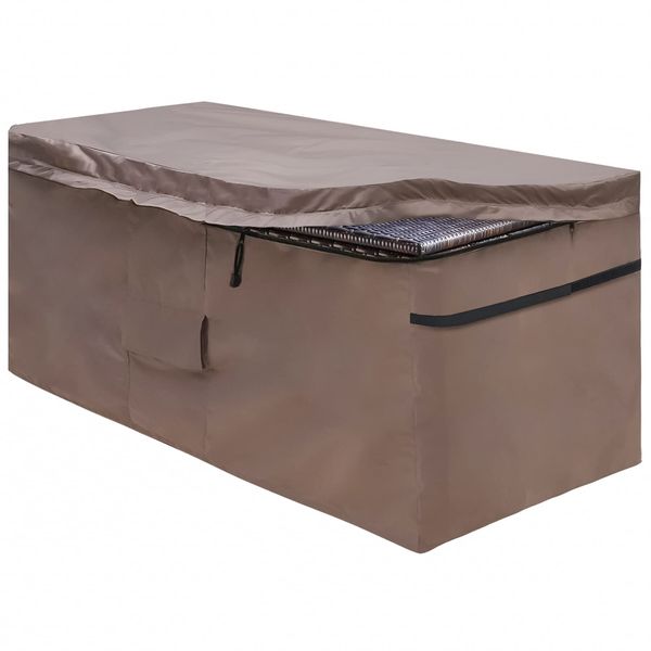 MountainLoc Garden Deck Box Cover, Storage Box Protective Covers With Zipper Lid And Air Vent, Waterproof, 420D Oxford Brown (130 * 71 * 67cm)