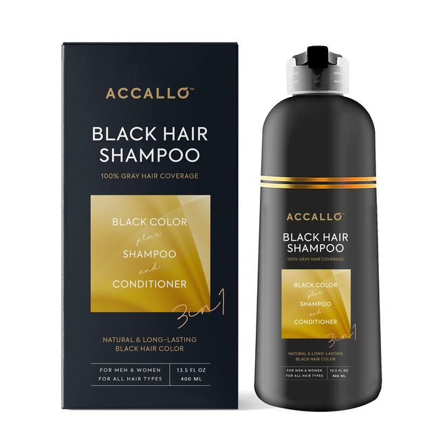 Accallo Black Hair Dye Shampoo, Black Hair Dye, Hair Dye Shampoo, Black Hair Shampoo, Black Hair Dye Shampoo 3 in 1, Hair Dye Shampoo for Women and Men, 100% Gray Coverage, 13.5 FL OZ (400 ML)