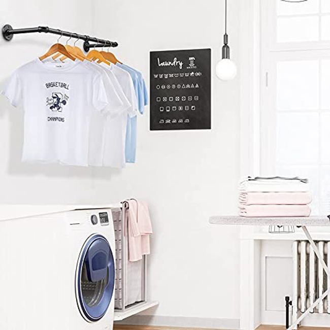 Industrial Clothes Rack, Wall-Mounted Closet Rod, Space-Saving