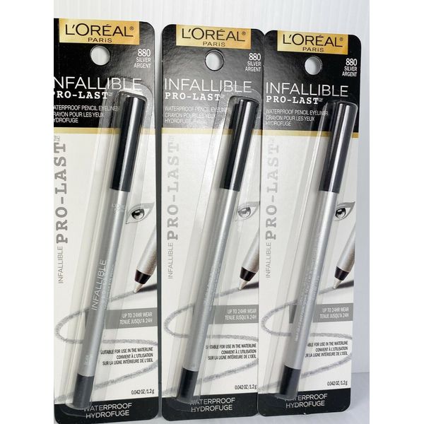New (3) L'OREAL Infallible Pro-Last Waterproof Eye Pencil - #880 Silver