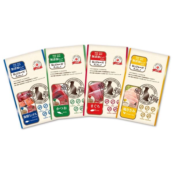 [Uses Brown Rice Flour] [Cat Trial Set/ Up to 1 Per Person] Japanese Cat Treats Neko Pyure Additive-Free Pure PureValue 5 Trial Set of 16 (4 x 4 Bags), Chicken Scissors, Tuna, Bonito, Seafood Mix,