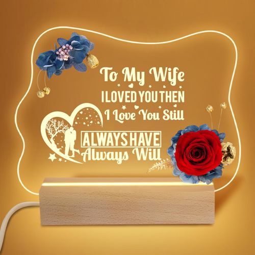 Yamonic Valentines Day Gifts for Her, Handmade Acrylic Plaque with Eternal Real Rose, Night Light with Preserved Rose Romantic Gifts for Girlfriend Wife Women (to My Wife)