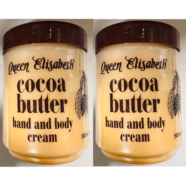2 Queen Elisabeth Cocoa Butter Hand and Body Cream 500ml Soothes and Softens